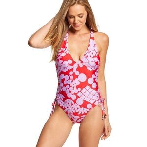 Trina Turk Bali Blossoms Red Lilac One Piece Swim Suit Size 6